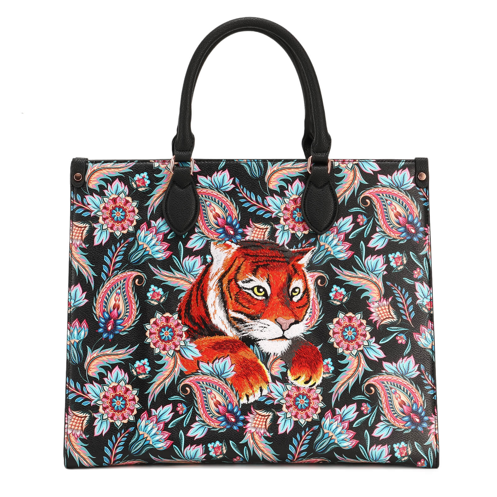 LuneVille-Tote Bag-Shoulder Bag-Tiger-Black