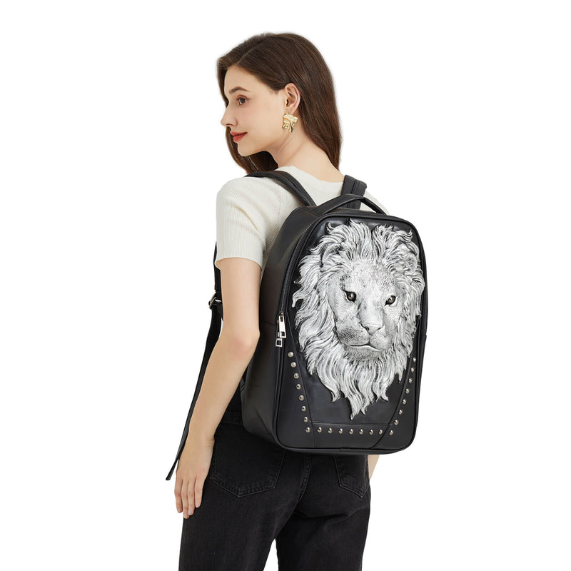 LuneVille-Lion-Backpack-Silver